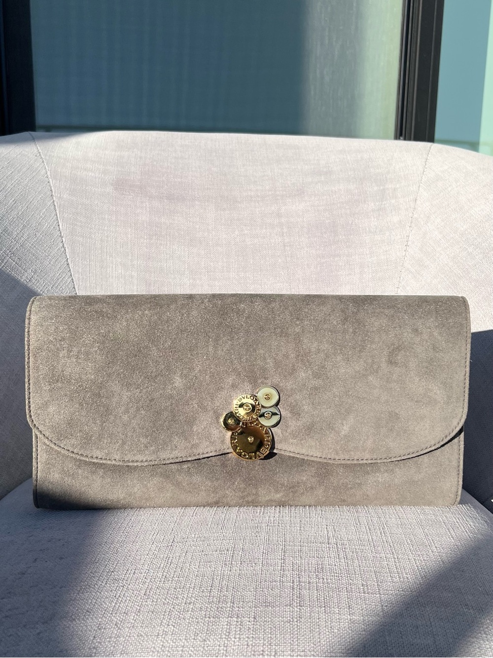Bvlgari suede Monete clutch bag